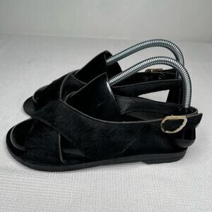 Ancient Greek Calf Hair Black Slingback Sandals Shoes Size 36